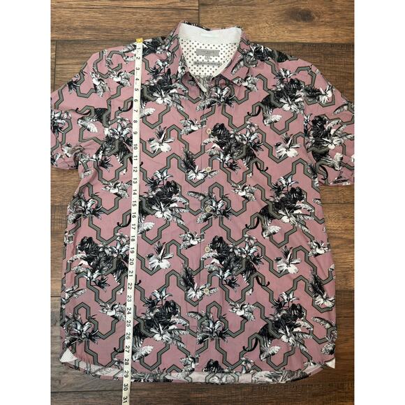 Ted Baker Men’s Pink tiger Floral Button Up Short Sleeve Shirt Size 6 XL - Picture 6 of 7